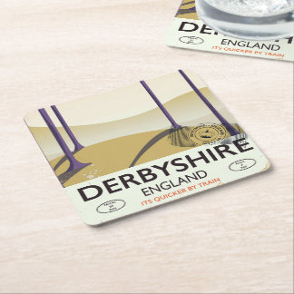 Derbyshire vintage rail poster. square paper coaster