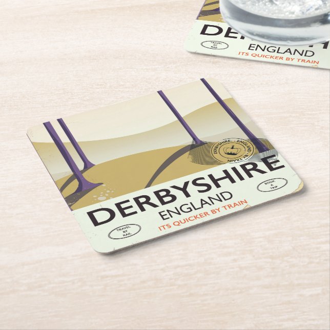 Derbyshire vintage rail poster. square paper coaster (Angled)