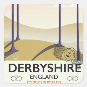 Derbyshire vintage rail poster. square sticker