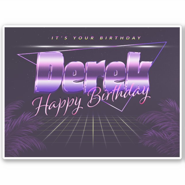 Derek Name First name lila retro Sticker Birthday (Front)