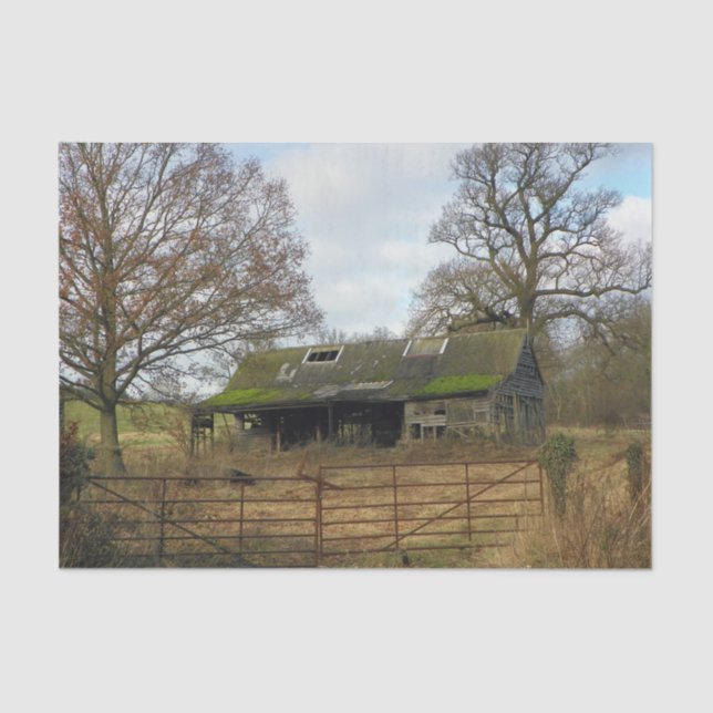 Derelict England Barn with Moss-Covered Roof Tissue Paper (Front)