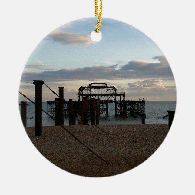 Derelict West Pier Brighton England Ceramic Tree Decoration (Front)