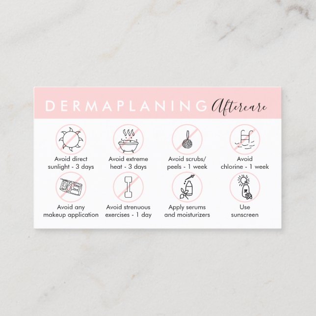 Dermaplaning Aftercare Post Instruction Business Card (Back)