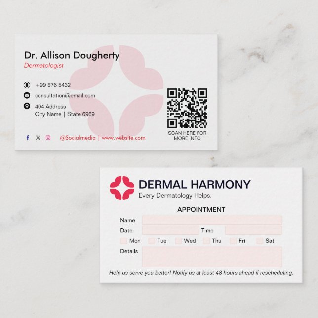 Dermatology Clinic Business | Clean Appointment Business Card (Front/Back)