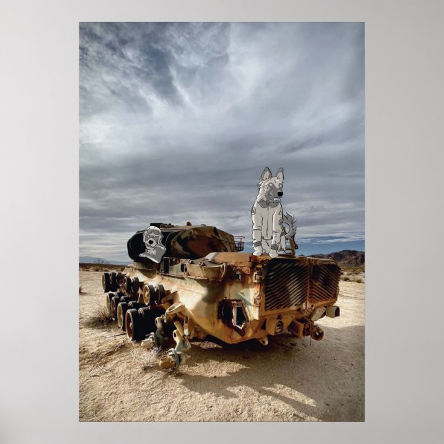 Derp dogs on a tank in the desert poster (Front)