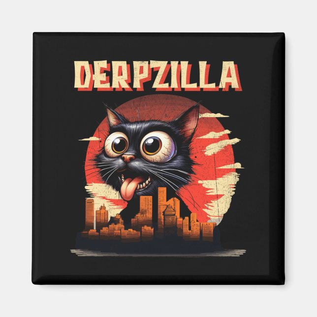 Derpzilla Funny Derpy Giant Cat Kitten City Magnet (Front)