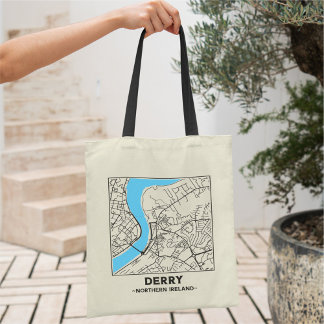 Derry, Northern Ireland City Map Tote Bag
