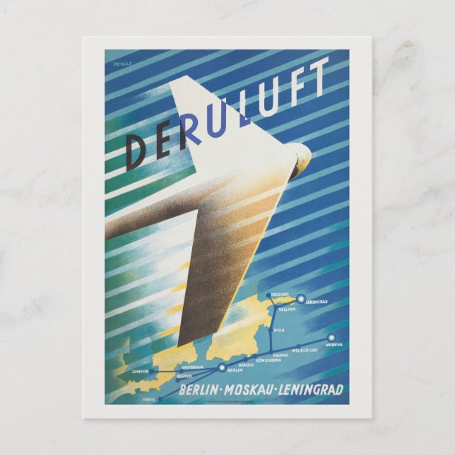 Deruluft Germany Vintage Poster 1934 Postcard (Front)