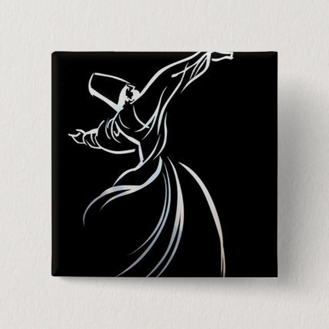 Dervish Line Drawing Calligrapy Style In White 15 Cm Square Badge (Front)