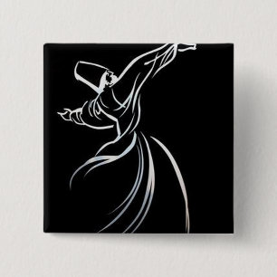 Dervish Line Drawing Calligrapy Style In White 15 Cm Square Badge