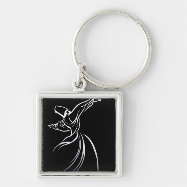 Dervish Line Drawing Calligrapy Style In White Key Ring (Front)