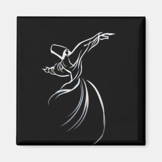 Dervish Line Drawing Calligrapy Style In White Magnet