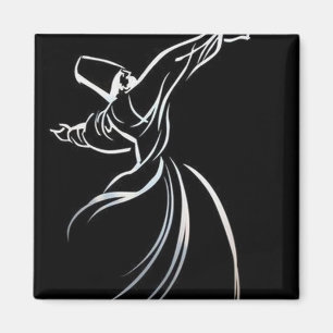 Dervish Line Drawing Calligrapy Style In White Magnet