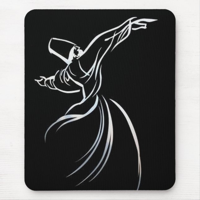 Dervish Line Drawing Calligrapy Style In White Mouse Mat (Front)