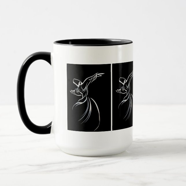 Dervish Line Drawing Calligrapy Style In White Mug (Left)