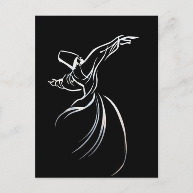 Dervish Line Drawing Calligrapy Style In White Postcard (Front)
