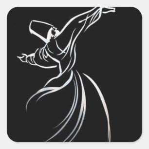 Dervish Line Drawing Calligrapy Style In White Square Sticker