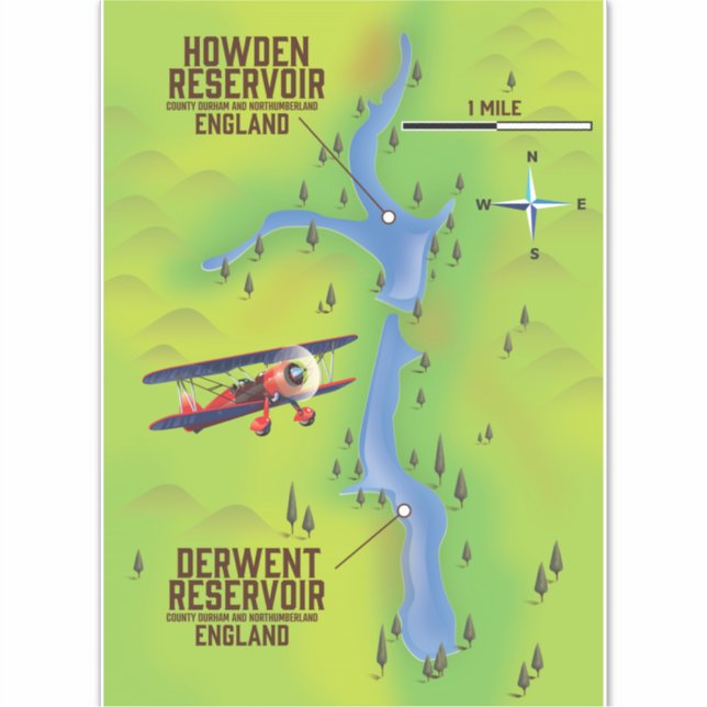Derwent & Howden Reservoirs map poster (Front)