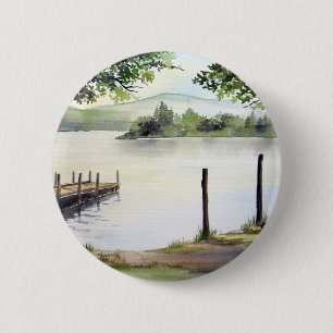 Derwent Water Keswick England Watercolor Painting 6 Cm Round Badge