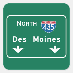 Des Moines, IA Road Sign Square Sticker