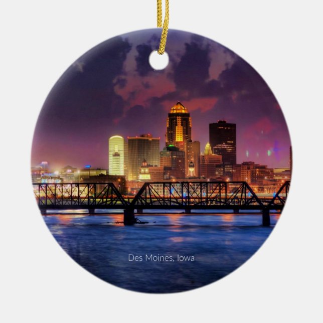 Des Moines, Iowa cityscape Ceramic Tree Decoration (Front)