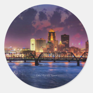 Des Moines, Iowa cityscape Classic Round Sticker