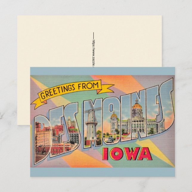  Des Moines Iowa Greetings Postcard (Front/Back)