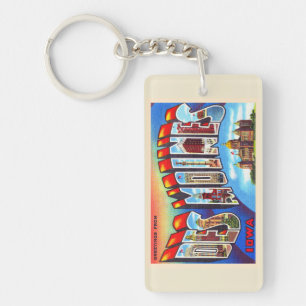 Des Moines Iowa IA Vintage Large Letter Postcard Key Ring