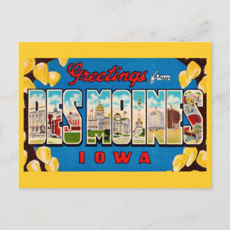  Des Moines Iowa Retro Postcard