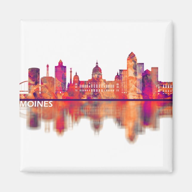 Des Moines Iowa Skyline Magnet (Front)