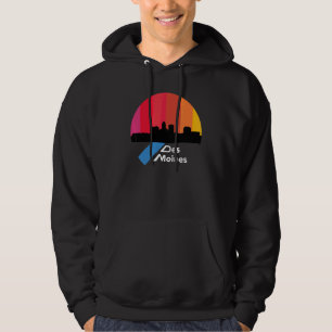 Des Moines Iowa Skyline Retro Sun Sunset Des Moine Hoodie