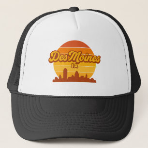 Des Moines Iowa Skyline Sunset Retro City Pride Trucker Hat