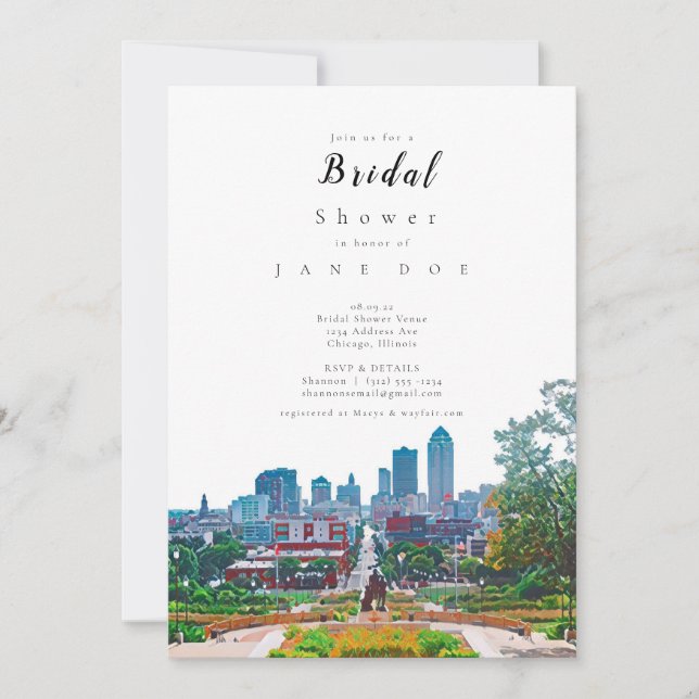 Des Moines Skyline Bridal Shower Invitation (Front)