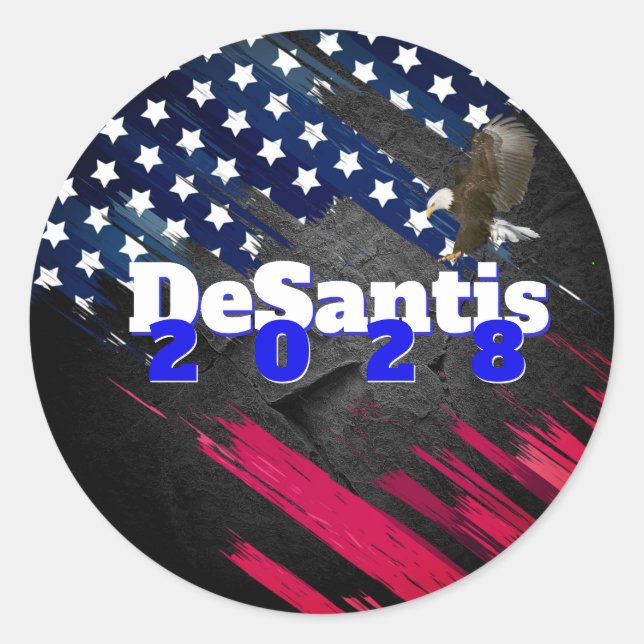 DeSantis 2028 on Flag Classic Round Sticker (Front)
