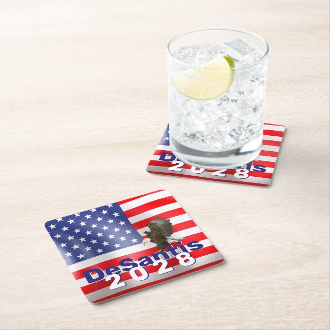 DeSantis 2028 with Bald Eagle Square Paper Coaster (Insitu)