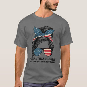 Desantis Airlines Messy Bun American Flag T-Shirt