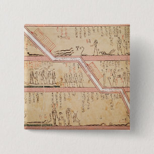 Descent of the sarcophagus into the tomb 15 cm square badge