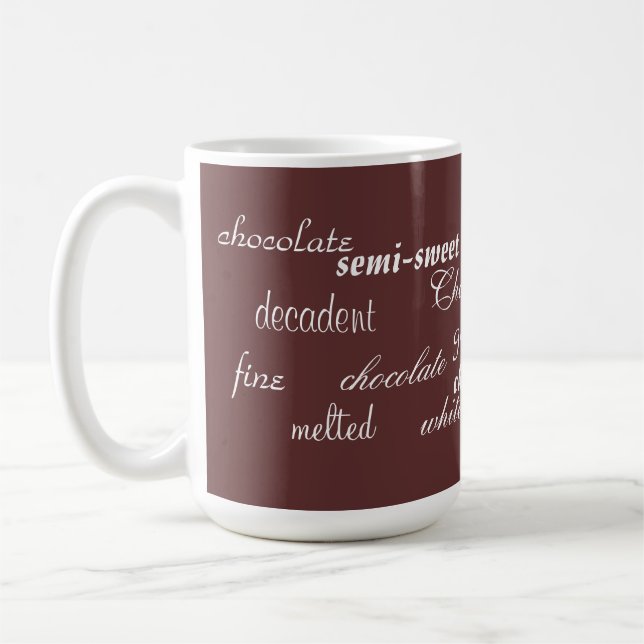Descriptive Chocolate Words Coffee Mug (Left)