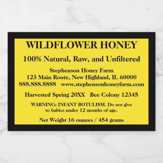 Descriptive Honey Jar (Version 5) Food Label (Single Label)