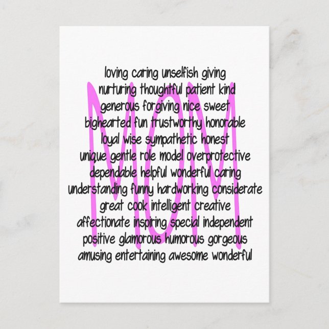 Descriptive Words For Mum Postcard (Front)