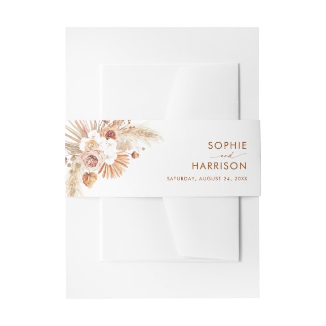 Desert Arch Boho Pampas Grass Terracotta Wedding Invitation Belly Band (Front Example)