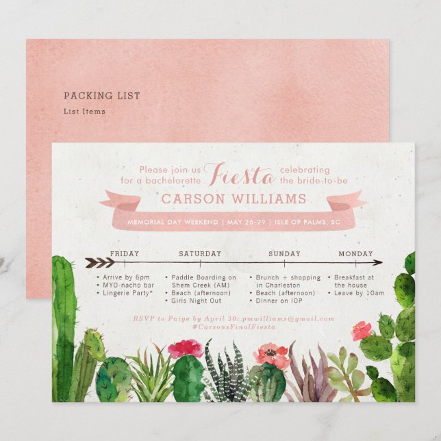 Desert Bachelorette Weekend Schedule Invitation (Front/Back)