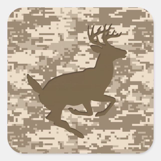 Desert Beige Digital Camouflage Deer Camo Pattern Square Sticker (Front)