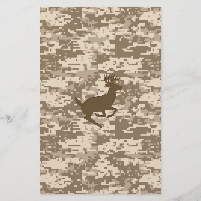 Desert Beige Digital Camouflage Deer Camo Pattern Stationery (Front)