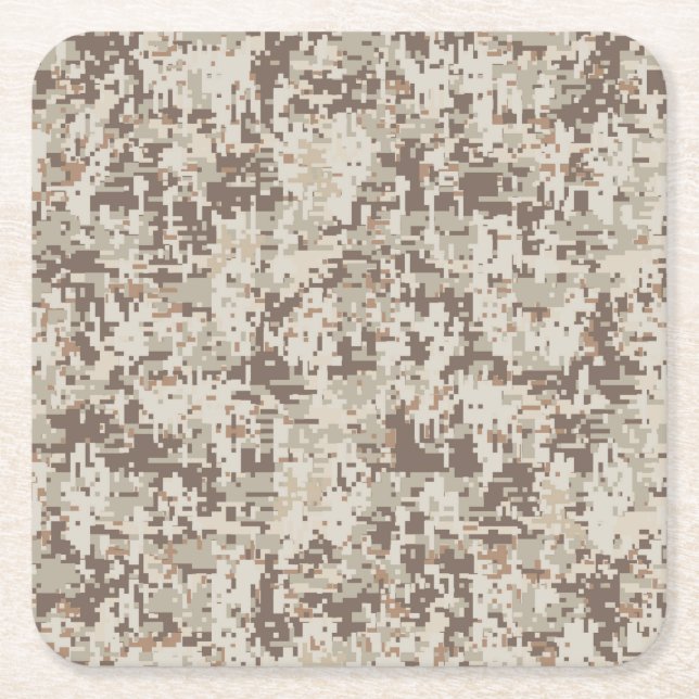 Desert Beige Style Digital Camouflage Square Paper Coaster (Front)