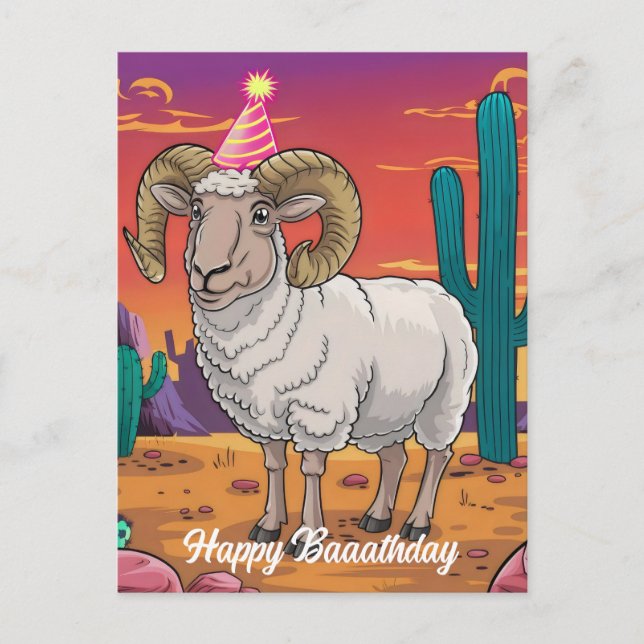 Desert big horn sheep & cactus cartoon postcard (Front)