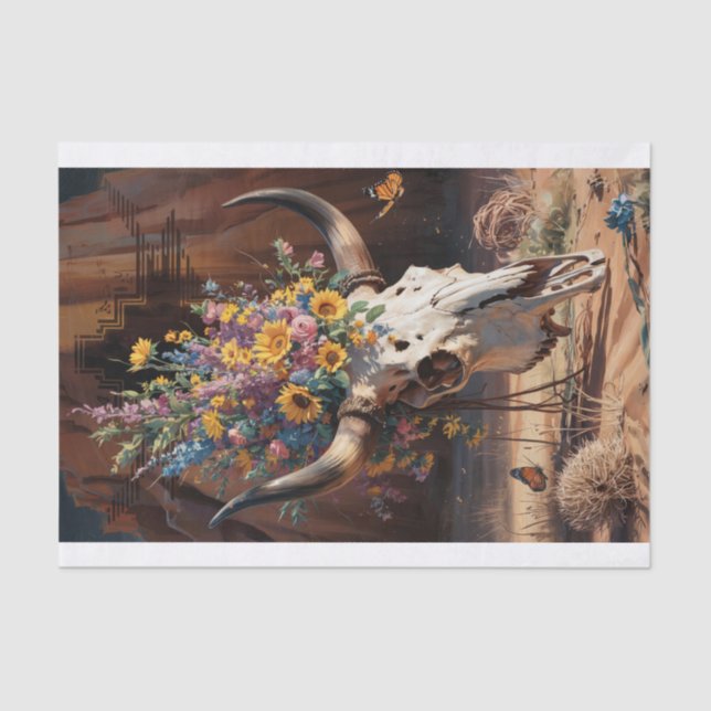 Desert Bloom Memorial, Longhorn Skull & Wildflower Tissue Paper (Front)