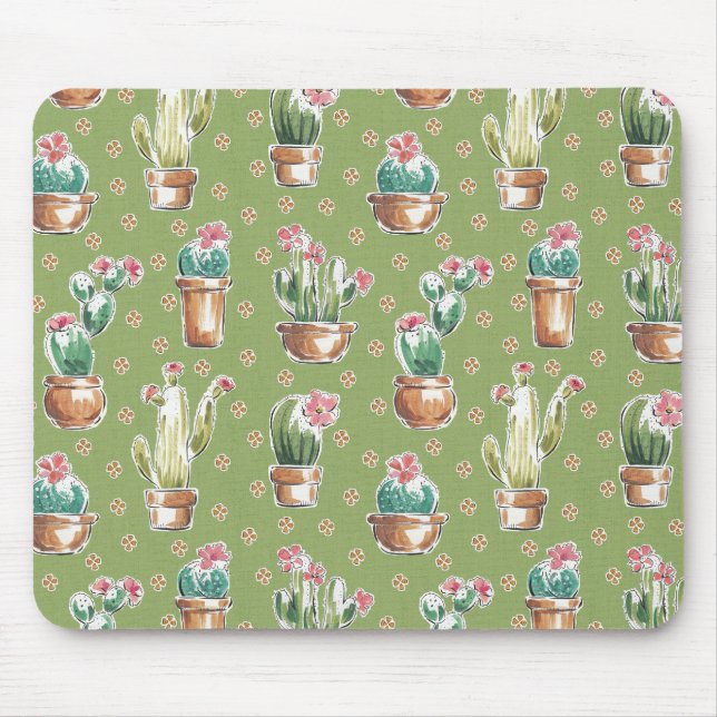 Desert Bloom Step | Green Pattern Mouse Mat (Front)