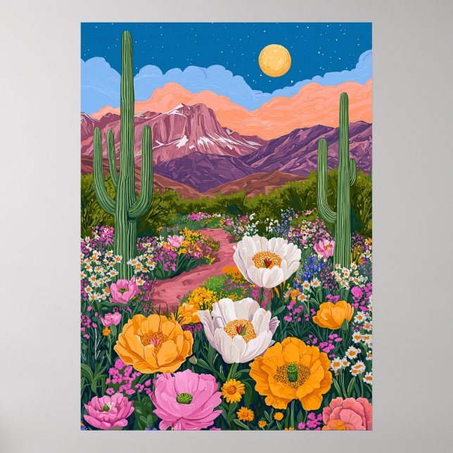 Desert Bloom Under Moonlight Poster (Front)