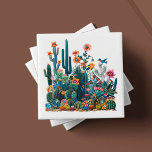 Desert Blooms Lush Mirage Tile<br><div class="desc">Welcome to the artistry of 'Desert Blooms Lush Mirage, ' one of six captivating ceramic tile designs from our cherished collection. Each tile is an artisanal portrayal of the desert's vibrant ecosystem, with a lush ensemble of cacti, blossoms, and fauna rendered in a kaleidoscope of rich, tactile colours. The 'Lush...</div>